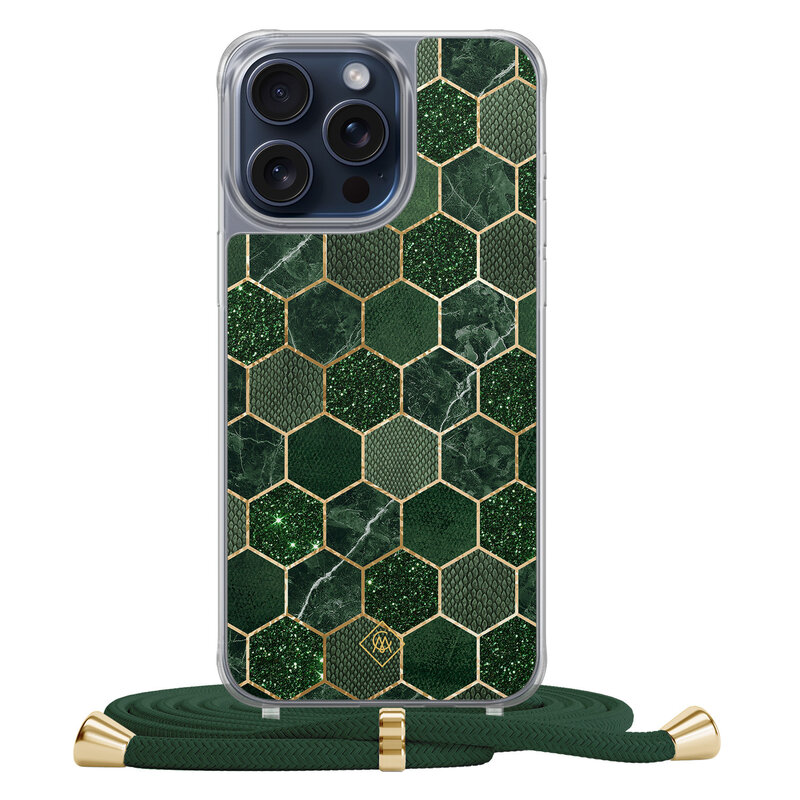 Casimoda iPhone 15 Pro Max hoesje met groen koord - Kubus groen