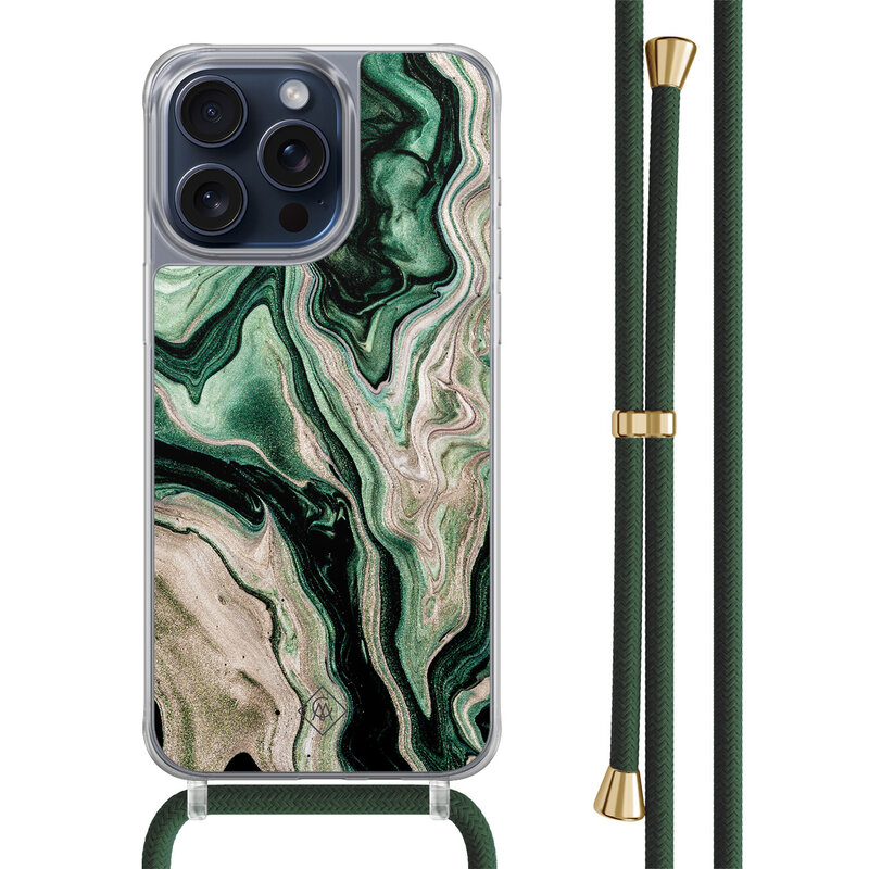 Casimoda iPhone 15 Pro Max hoesje met groen koord - Green waves