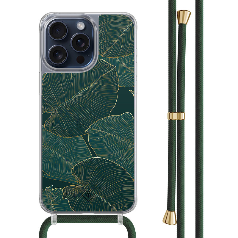 Casimoda iPhone 15 Pro Max hoesje met groen koord - Monstera leaves