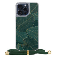 Casimoda iPhone 15 Pro Max hoesje met groen koord - Monstera leaves