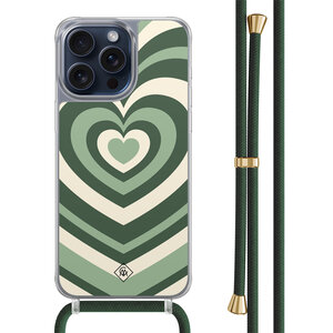 Casimoda iPhone 15 Pro Max hoesje met groen koord - Hart swirl groen