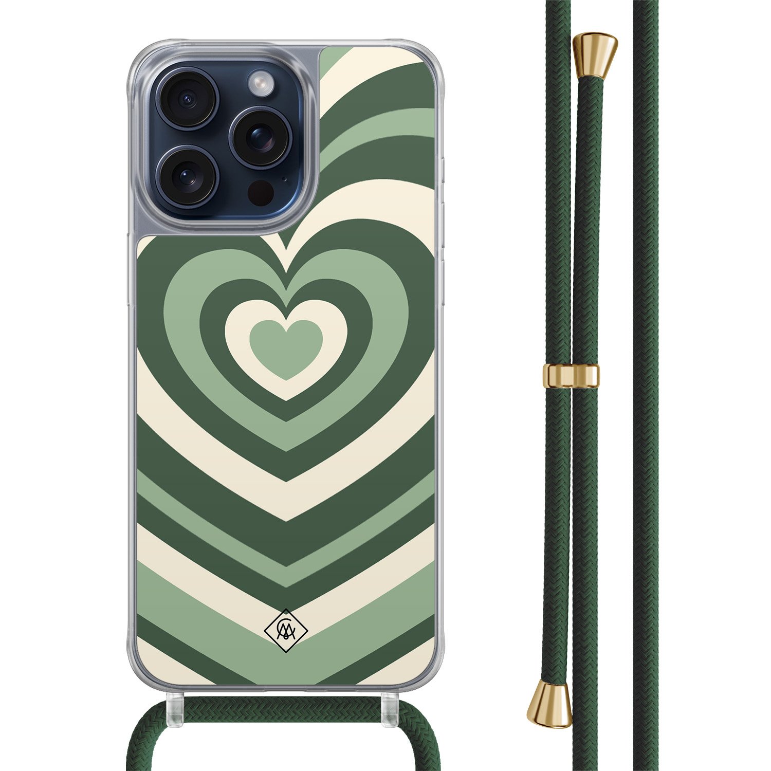 iPhone 15 Pro Max hoesje met groen koord - Hart swirl groen