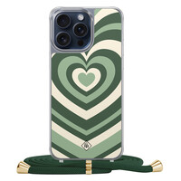Casimoda iPhone 15 Pro Max hoesje met groen koord - Hart swirl groen