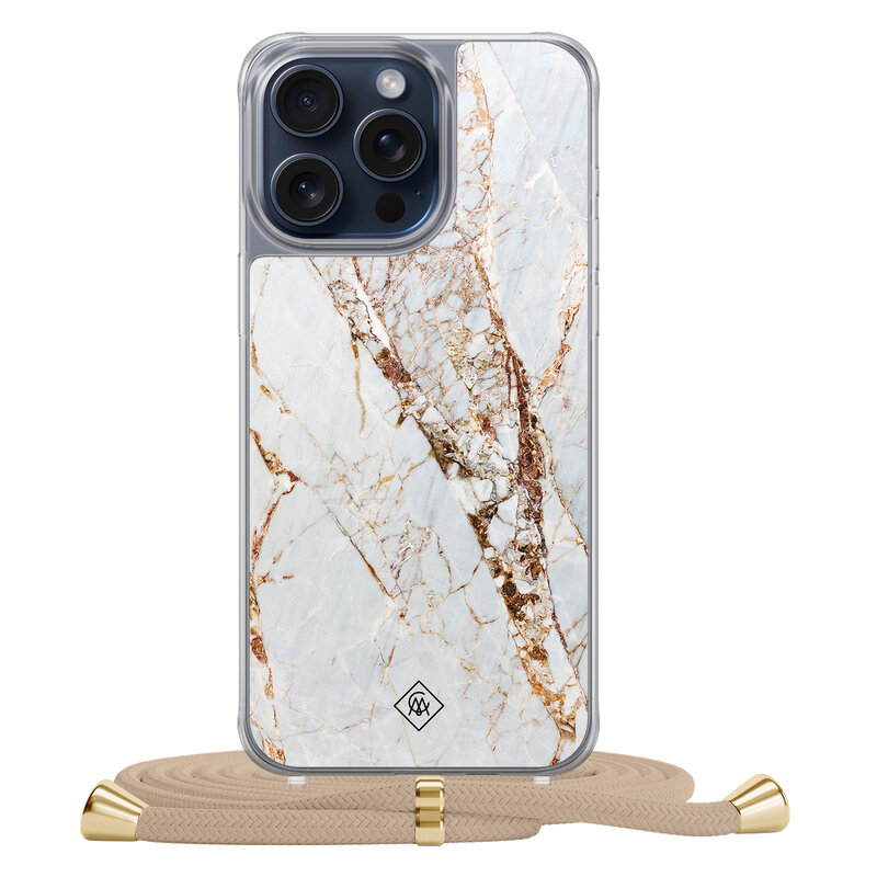 Casimoda iPhone 15 Pro Max hoesje met beige koord - Marmer goud