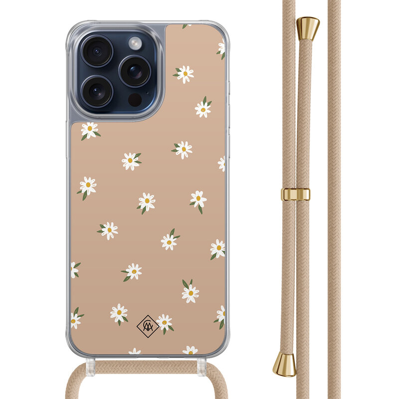 Casimoda iPhone 15 Pro Max hoesje met beige koord - Sweet daisies
