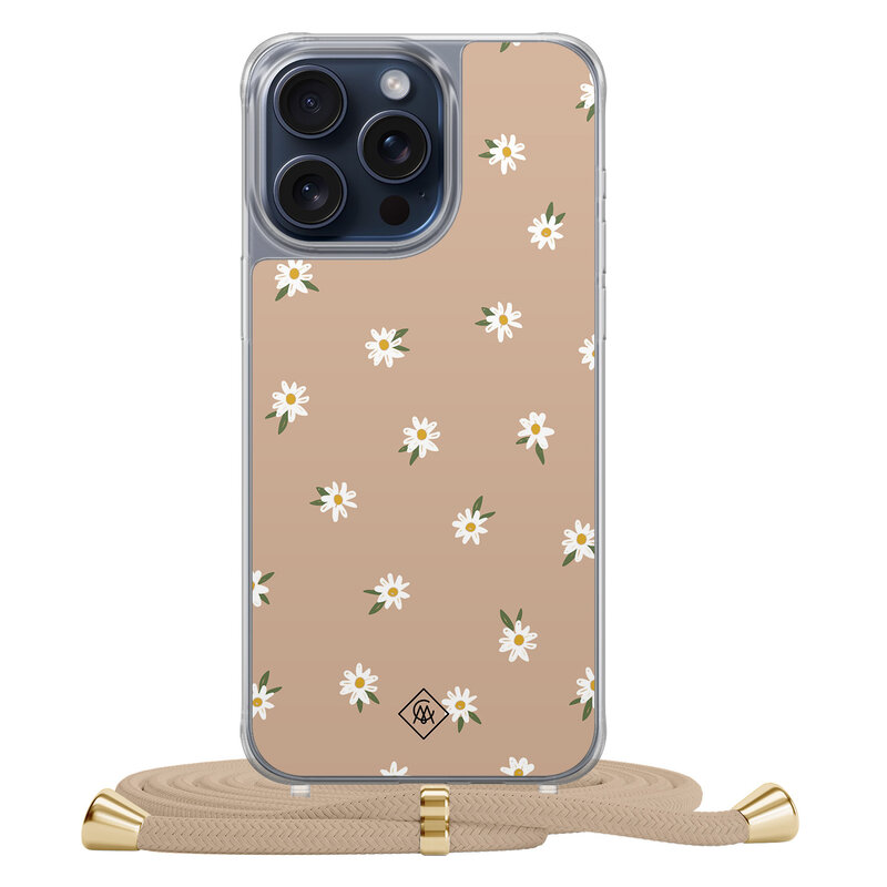 Casimoda iPhone 15 Pro Max hoesje met beige koord - Sweet daisies