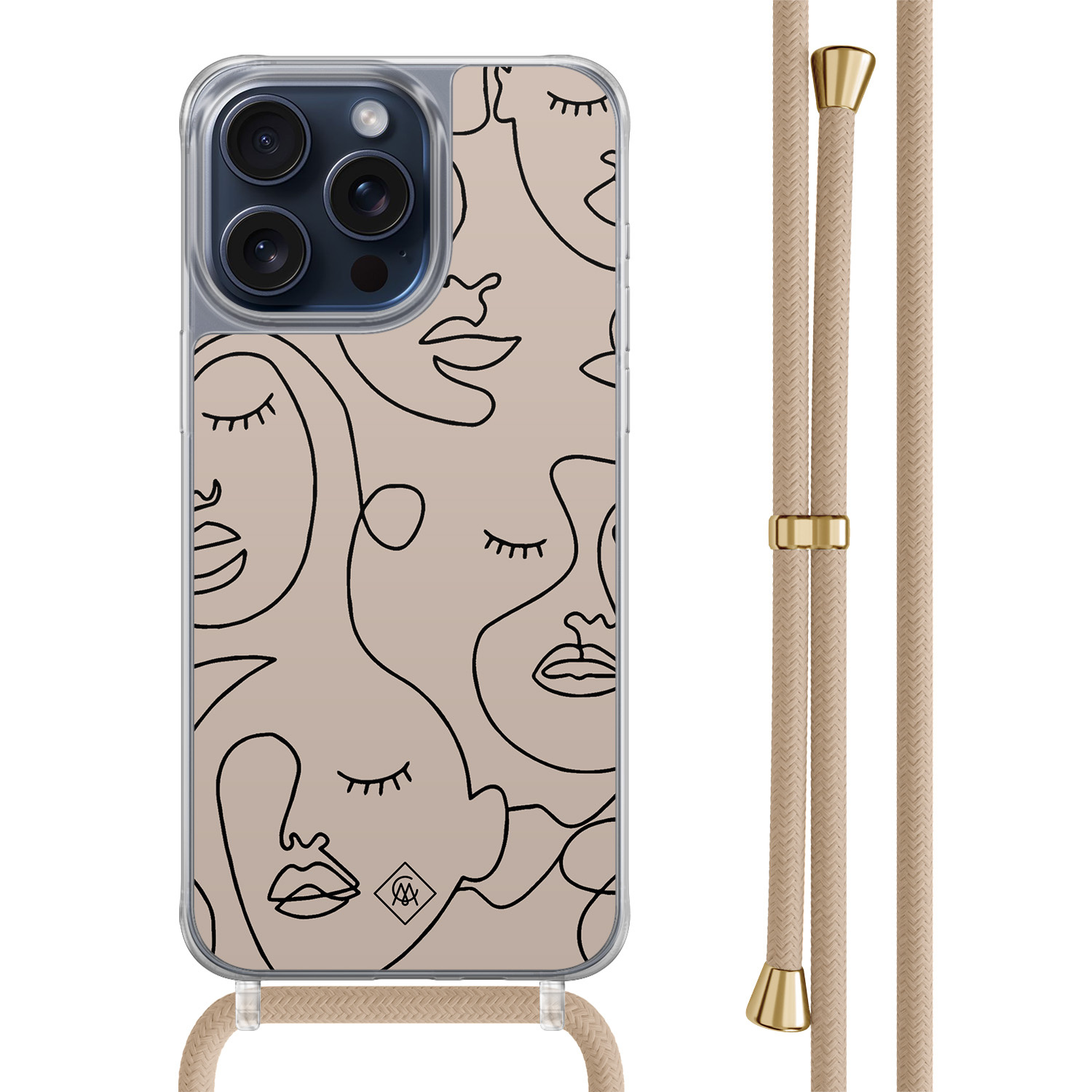 iPhone 15 Pro Max hoesje met beige koord - Abstract faces