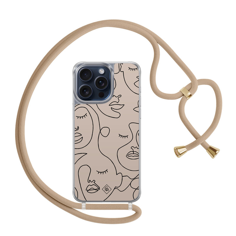 Casimoda iPhone 15 Pro Max hoesje met beige koord - Abstract faces