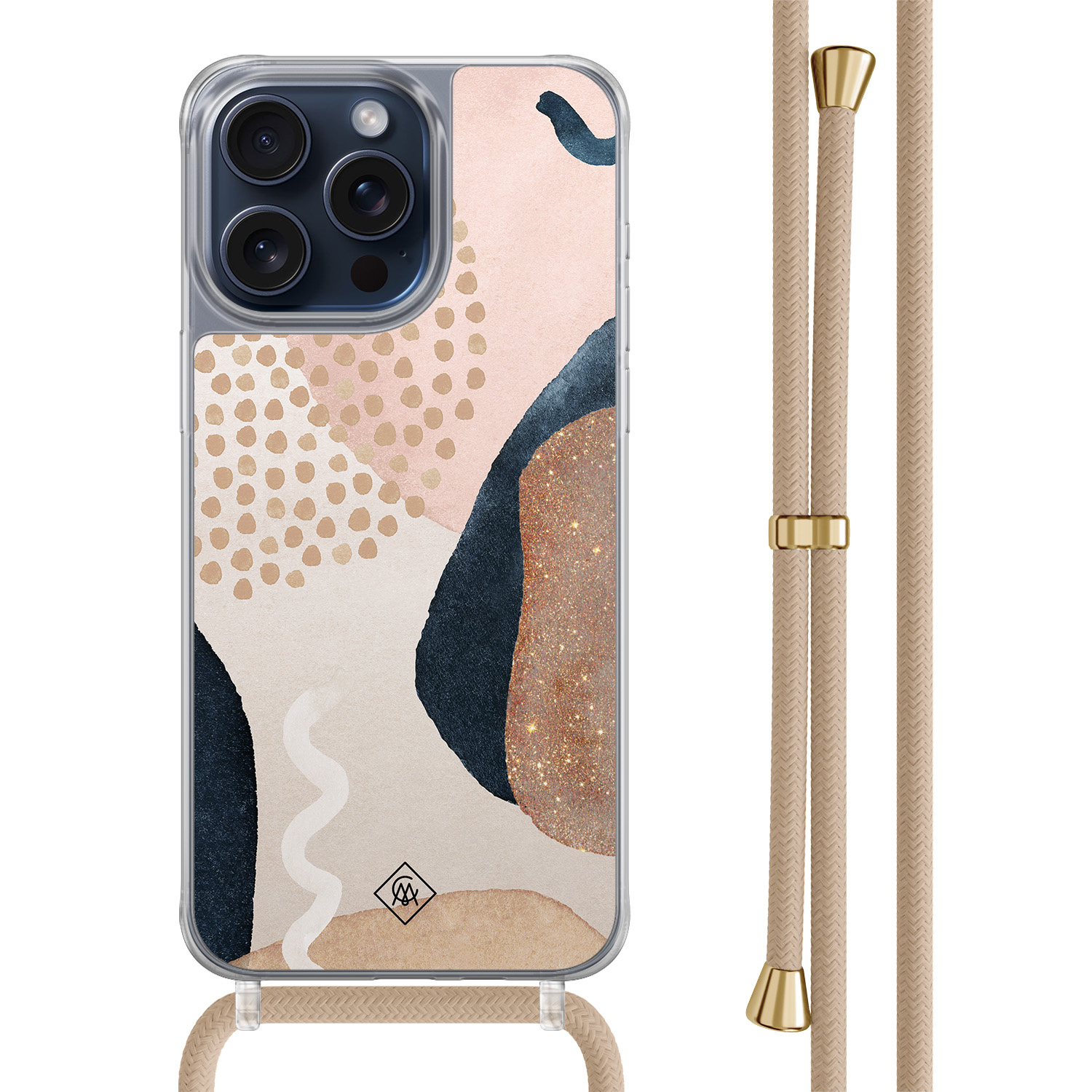 iPhone 15 Pro Max hoesje met beige koord - Abstract dots