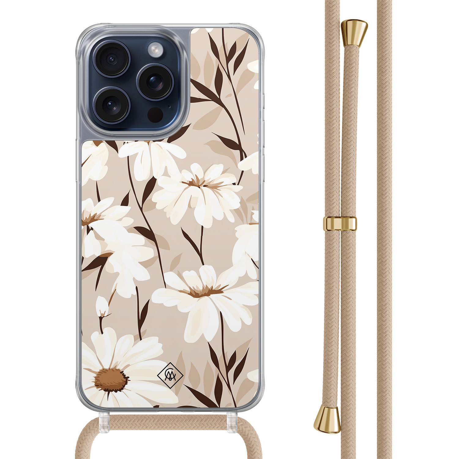iPhone 15 Pro Max hoesje met beige koord - In bloom