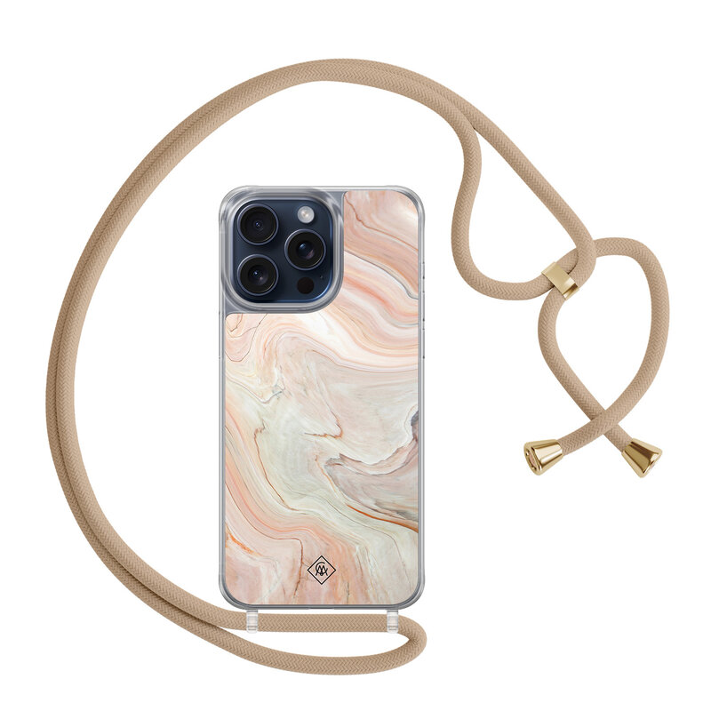 Casimoda iPhone 15 Pro Max hoesje met beige koord - Marmer waves