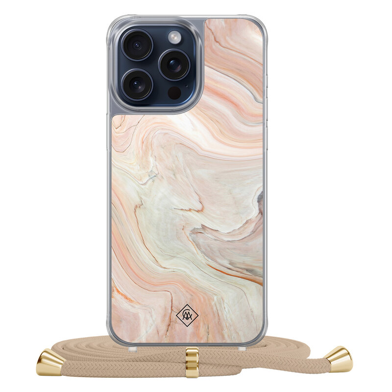 Casimoda iPhone 15 Pro Max hoesje met beige koord - Marmer waves