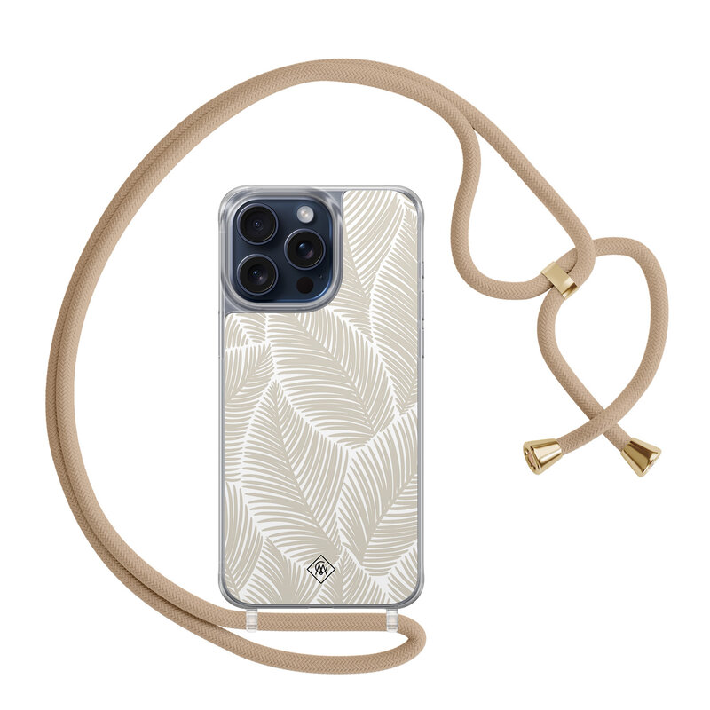 Casimoda iPhone 15 Pro Max hoesje met beige koord - Palm leaves beige