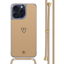 Casimoda iPhone 15 Pro Max hoesje met beige koord - Hart bruin
