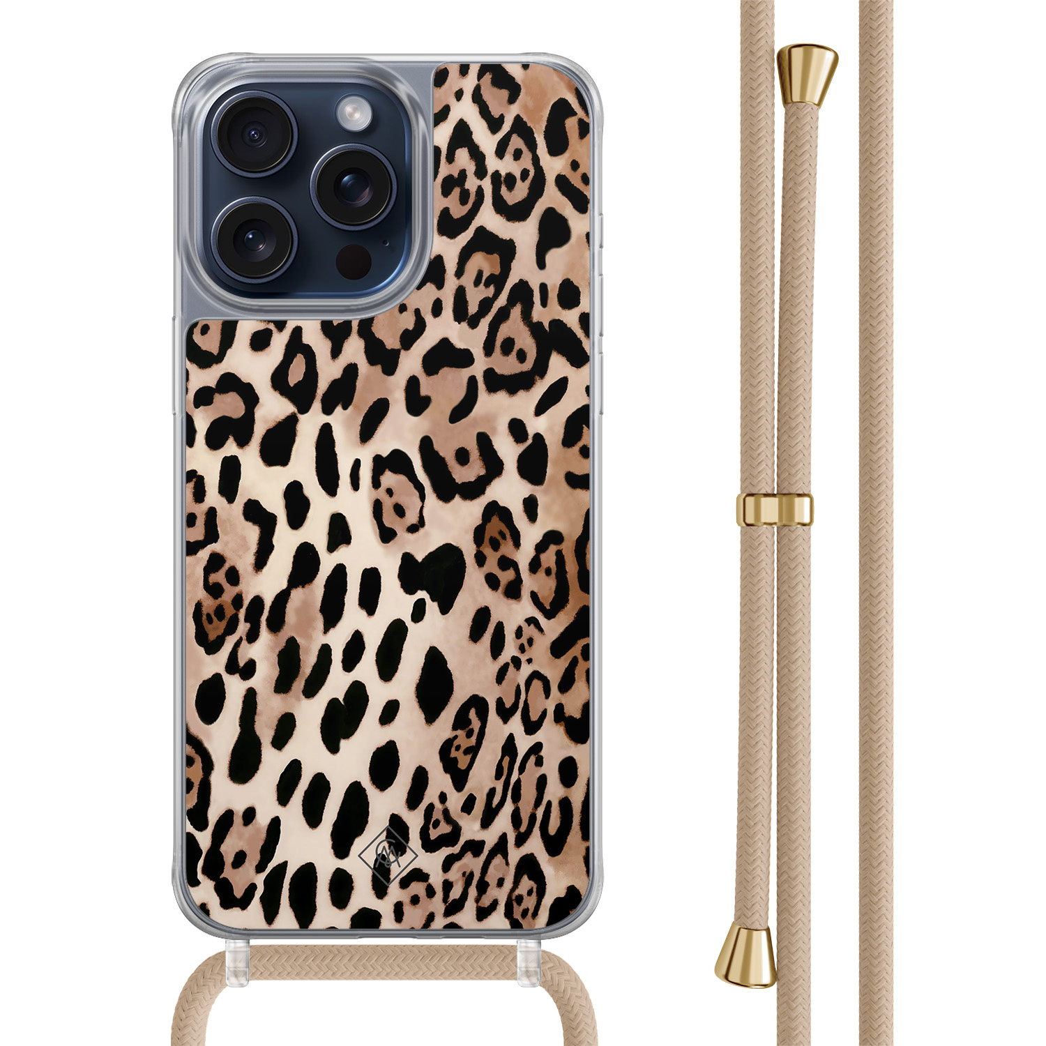 iPhone 15 Pro Max hoesje met beige koord - Golden wildcat