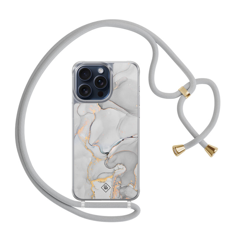 Casimoda iPhone 15 Pro Max hoesje met grijs koord - Marmer grijs