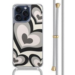 Casimoda iPhone 15 Pro Max hoesje met grijs koord - Hart swirl zwart