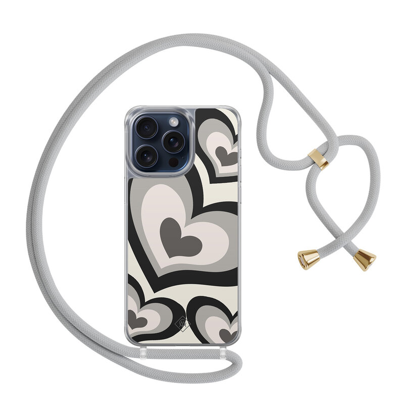 Casimoda iPhone 15 Pro Max hoesje met grijs koord - Hart swirl zwart