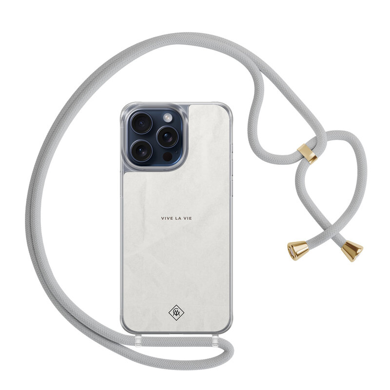 Casimoda iPhone 15 Pro Max hoesje met grijs koord - Vive la vie
