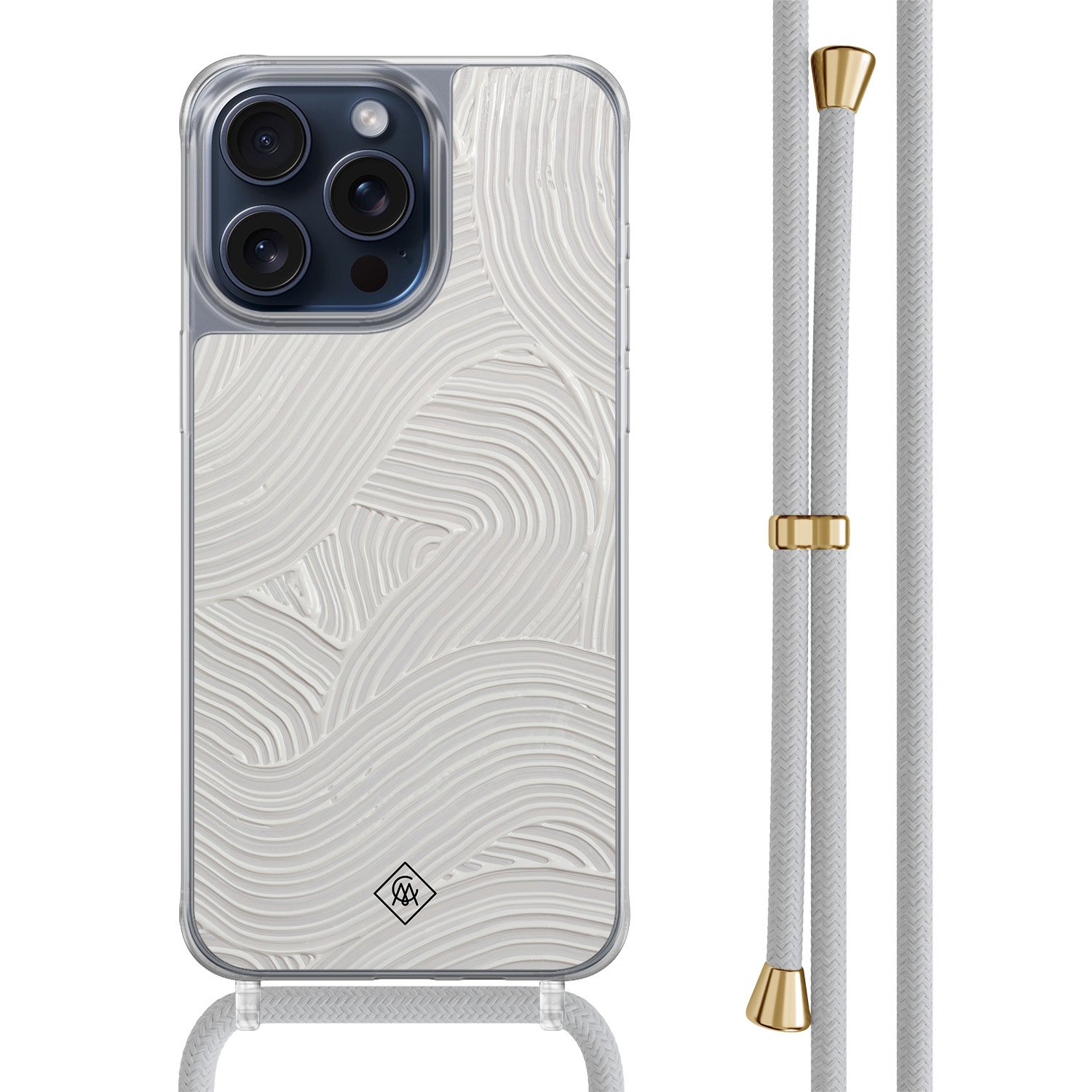 iPhone 15 Pro Max hoesje met grijs koord - Abstract beige waves