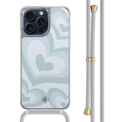Casimoda iPhone 15 Pro Max hoesje met grijs koord - Hart swirl blauw