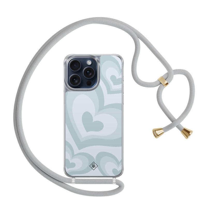Casimoda iPhone 15 Pro Max hoesje met grijs koord - Hart swirl blauw
