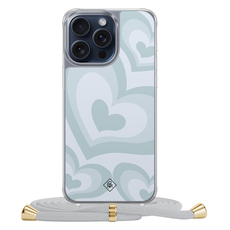 Casimoda iPhone 15 Pro Max hoesje met grijs koord - Hart swirl blauw