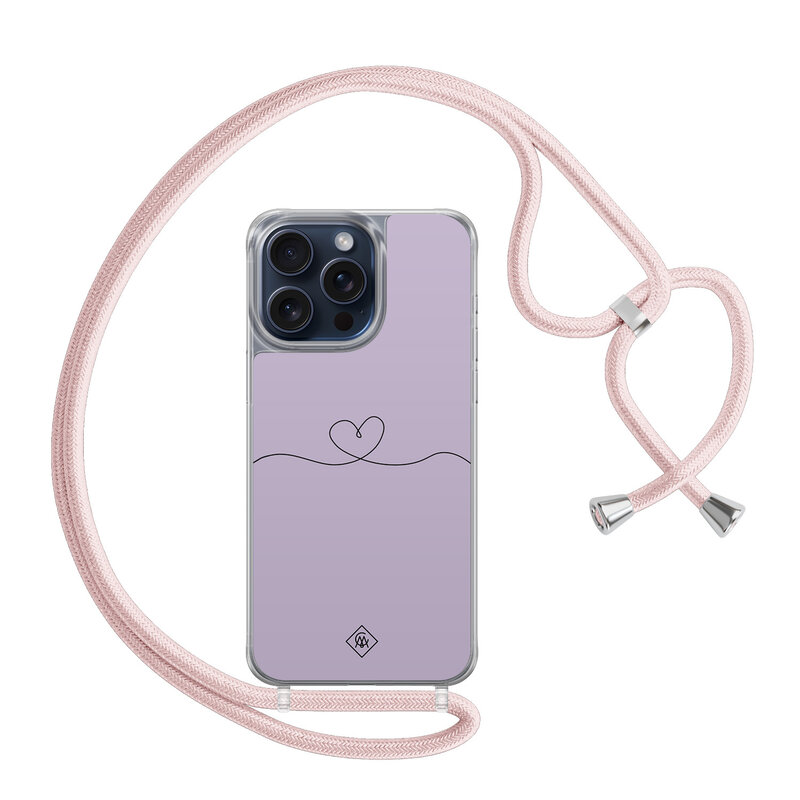 Casimoda iPhone 15 Pro Max hoesje met rosegoud koord - Hart lila