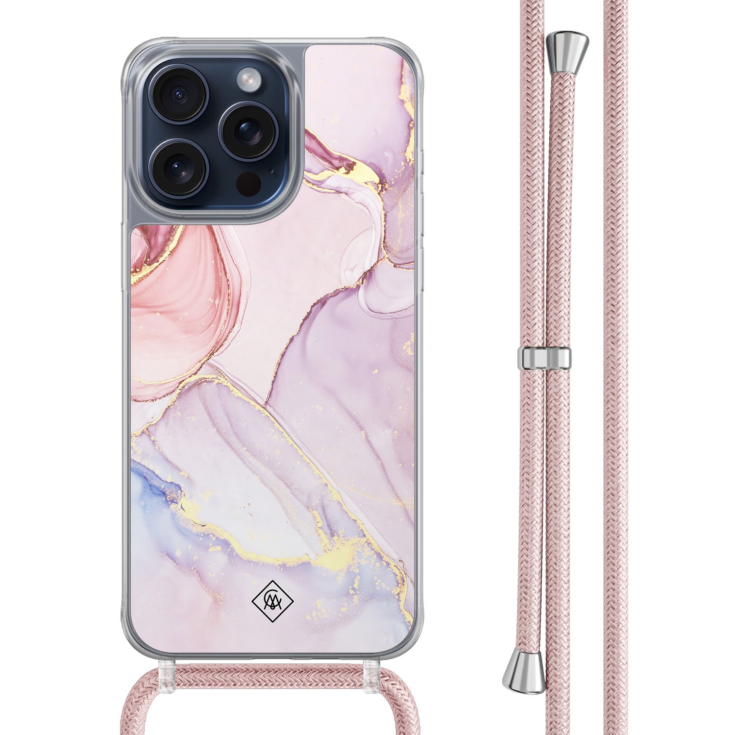iPhone 15 Pro Max hoesje met rosegoud koord - Purple sky