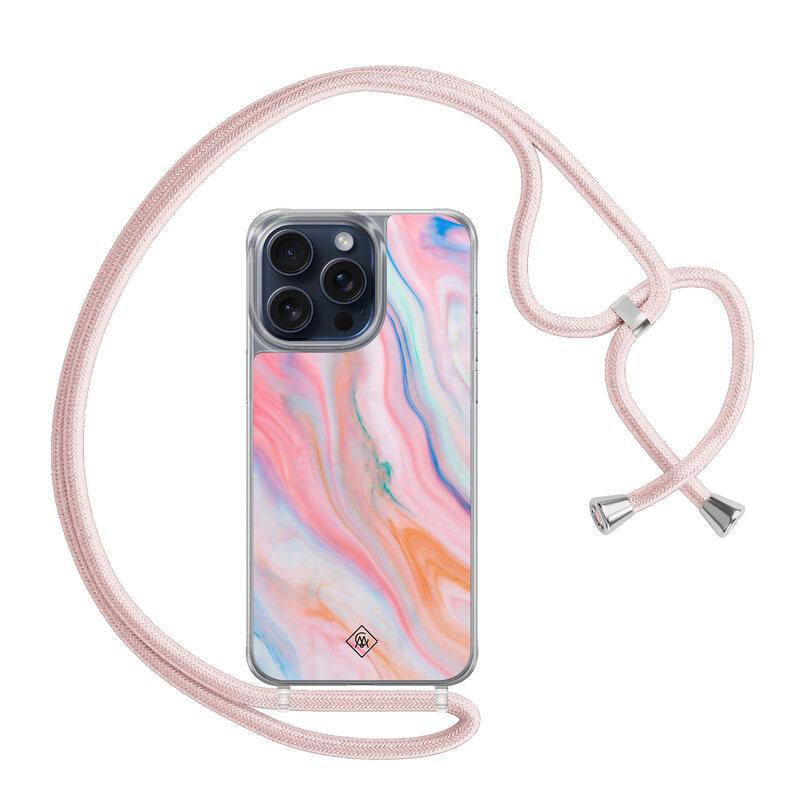 Casimoda iPhone 15 Pro Max hoesje met rosegoud koord - Pink glam
