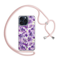 Casimoda iPhone 15 Pro Max hoesje met rosegoud koord - Floral violet