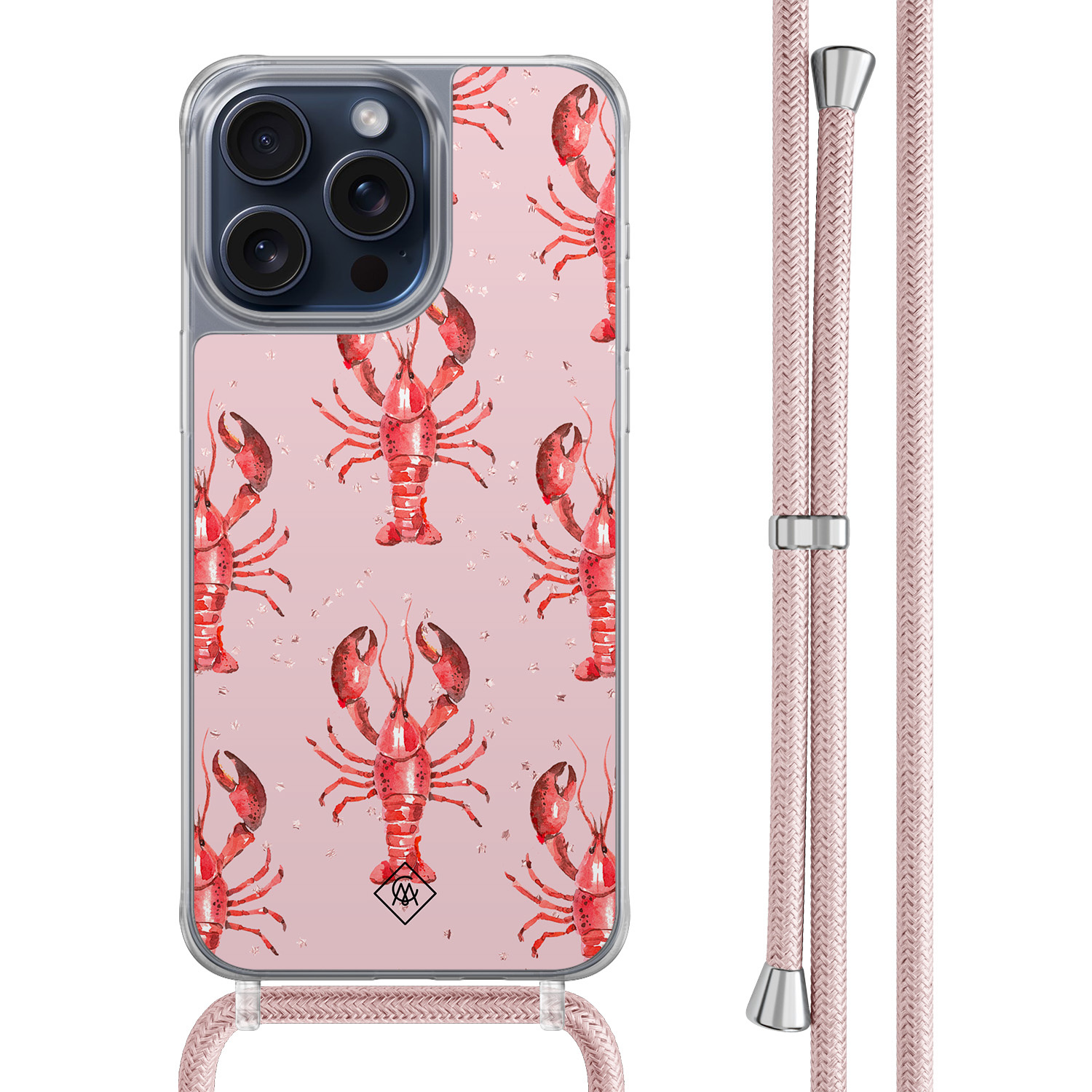 iPhone 15 Pro Max hoesje met rosegoud koord - Lobster