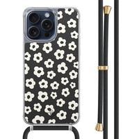 Casimoda iPhone 15 Pro Max hoesje met zwart koord - Retro bloempjes