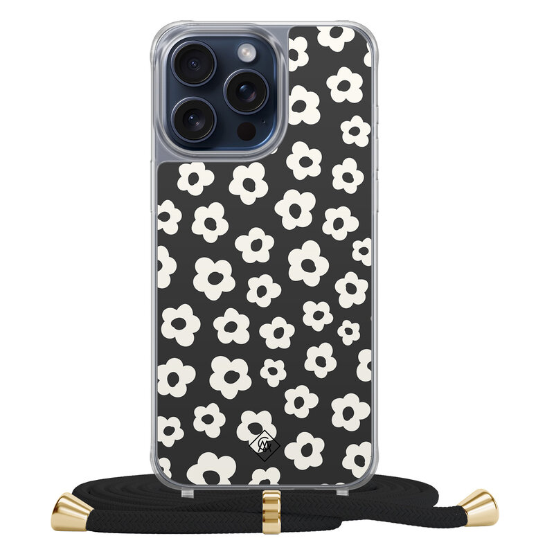 Casimoda iPhone 15 Pro Max hoesje met zwart koord - Retro bloempjes