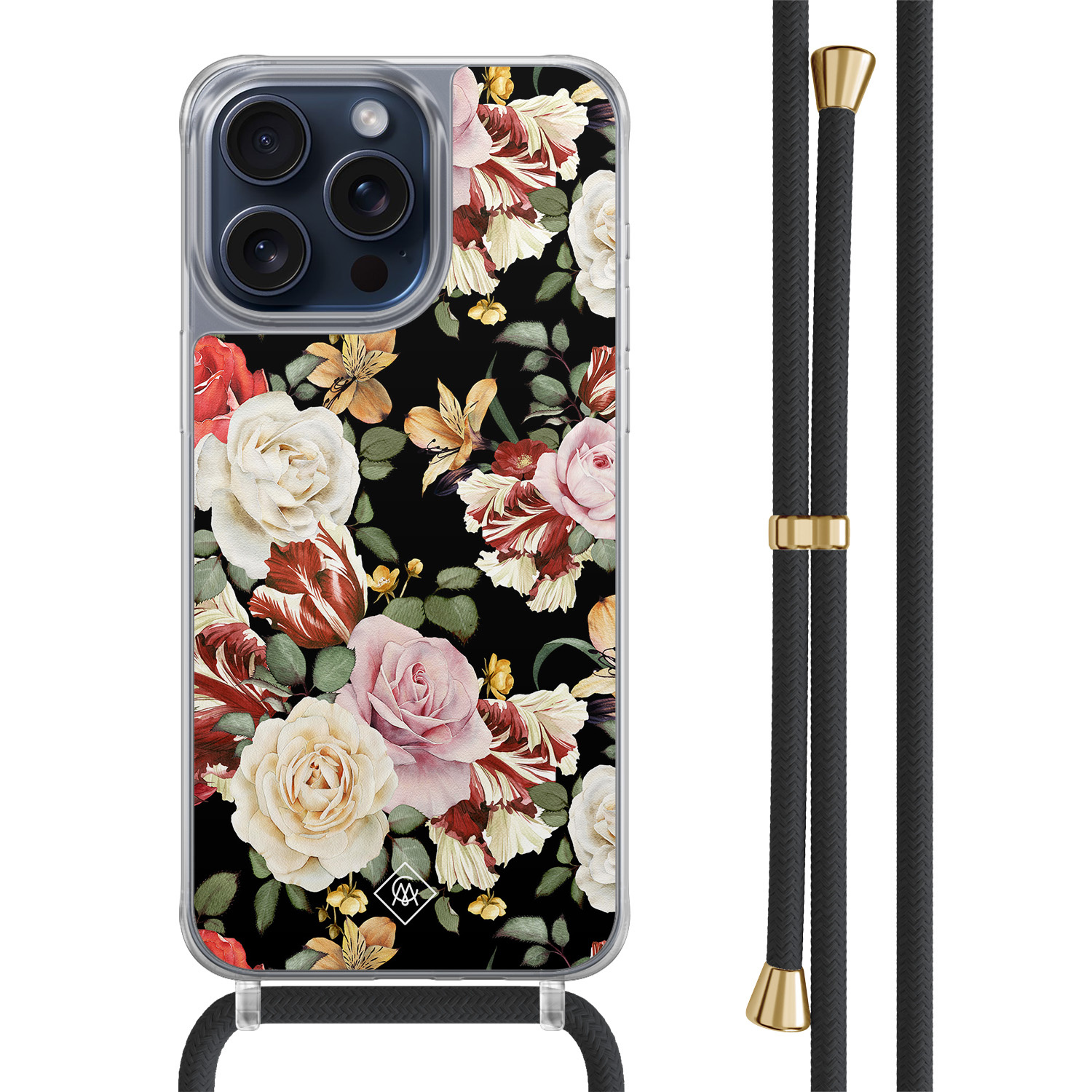 iPhone 15 Pro Max hoesje met zwart koord - Flowerpower