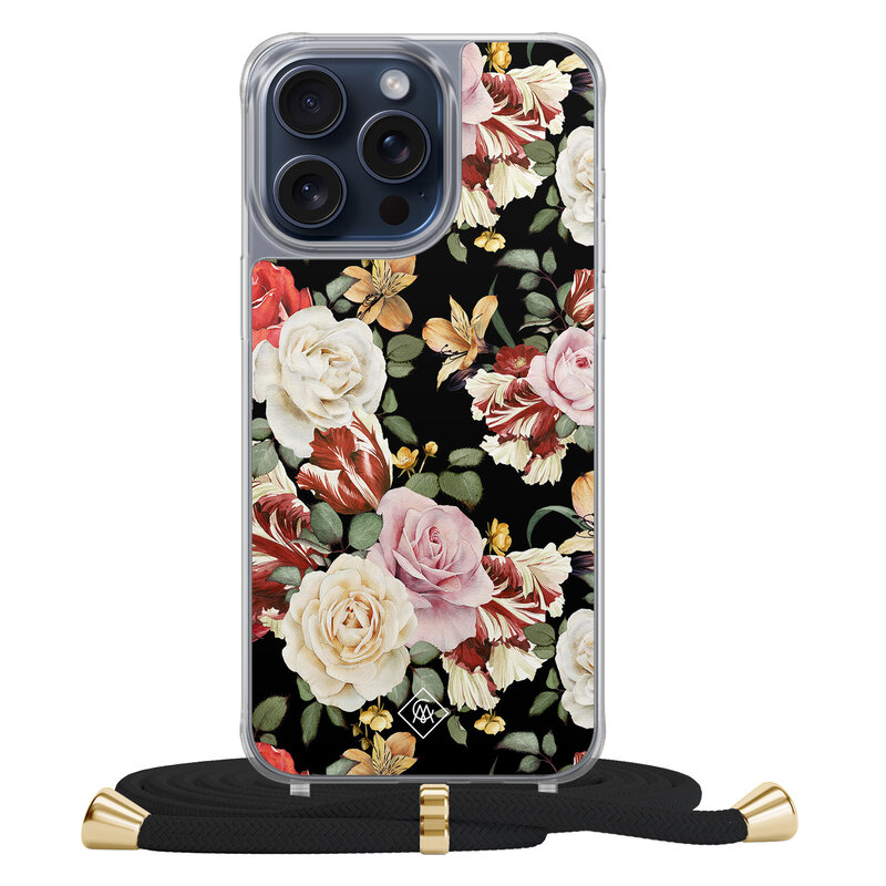 Casimoda iPhone 15 Pro Max hoesje met zwart koord - Flowerpower