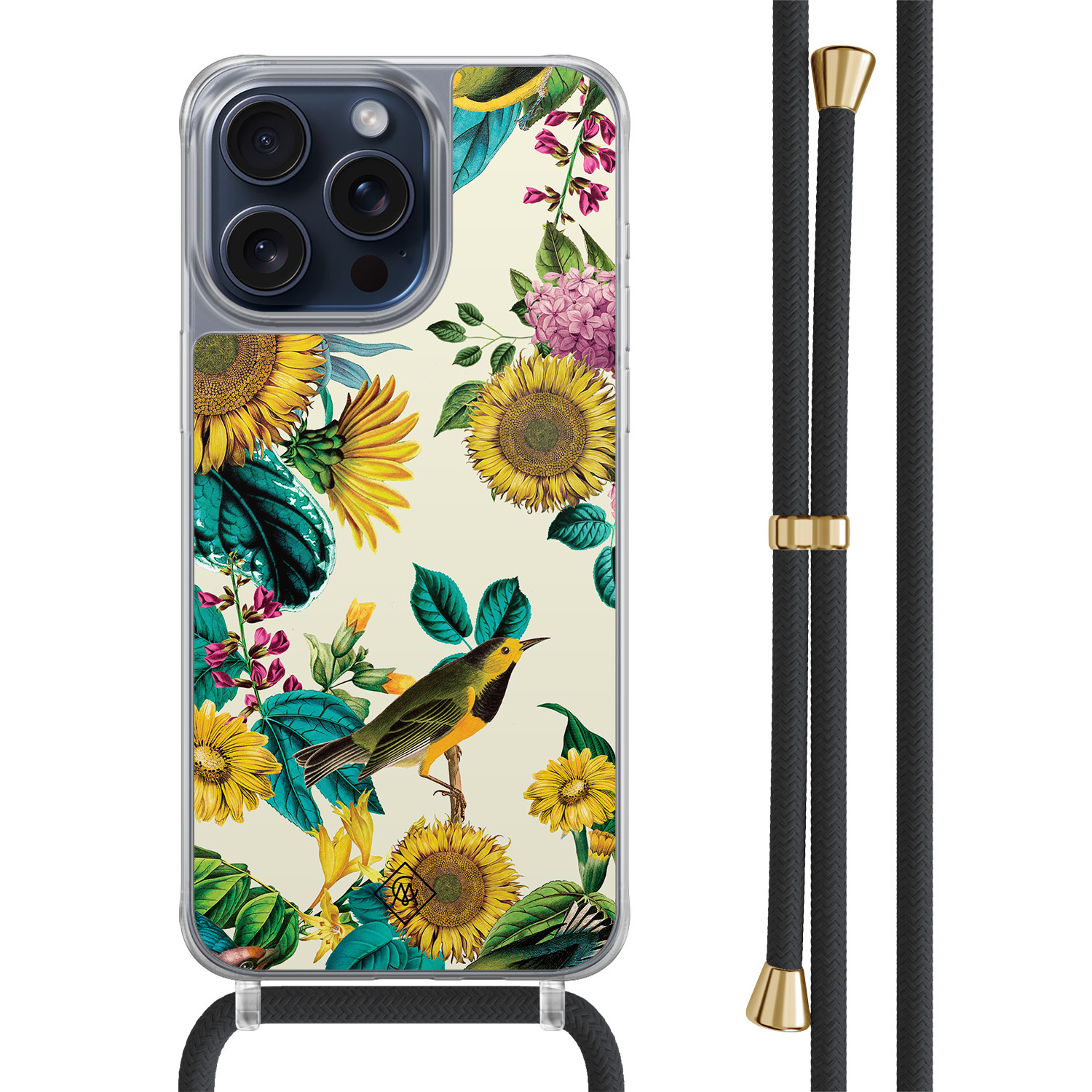 iPhone 15 Pro Max hoesje met zwart koord - Sunflowers