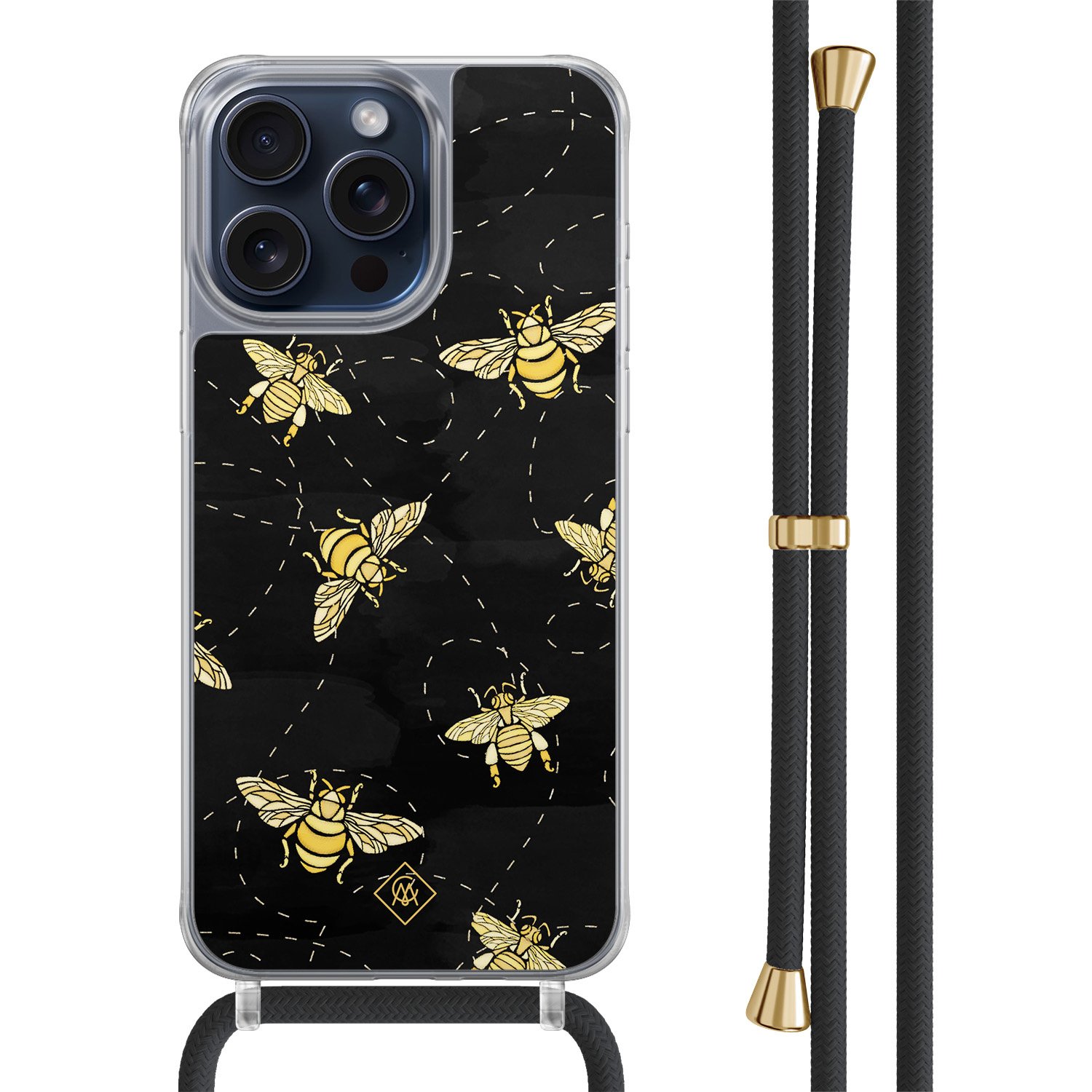 iPhone 15 Pro Max hoesje met zwart koord - Bee happy