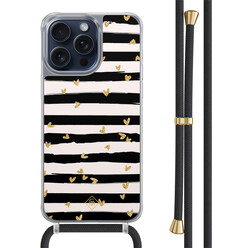 Casimoda iPhone 15 Pro Max hoesje met zwart koord - Hart streepjes
