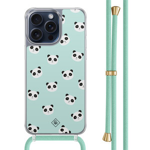 Casimoda iPhone 15 Pro Max hoesje met mint koord - Panda print
