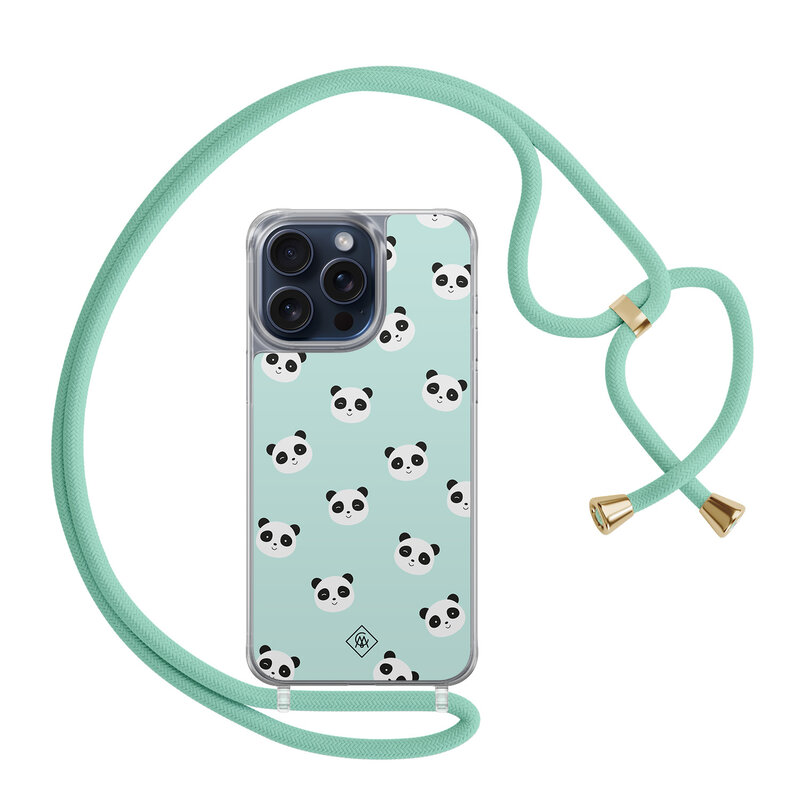 Casimoda iPhone 15 Pro Max hoesje met mint koord - Panda print