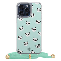 Casimoda iPhone 15 Pro Max hoesje met mint koord - Panda print
