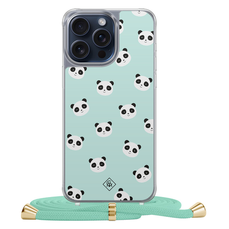 Casimoda iPhone 15 Pro Max hoesje met mint koord - Panda print