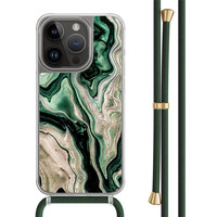 Casimoda iPhone 14 Pro hoesje met groen koord - Green waves