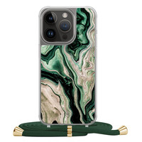 Casimoda iPhone 14 Pro hoesje met groen koord - Green waves