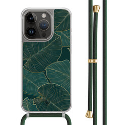 Casimoda iPhone 14 Pro hoesje met groen koord - Monstera leaves