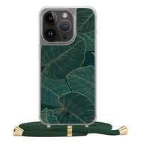 Casimoda iPhone 14 Pro hoesje met groen koord - Monstera leaves
