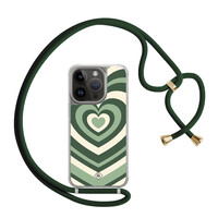 Casimoda iPhone 14 Pro hoesje met groen koord - Hart swirl groen