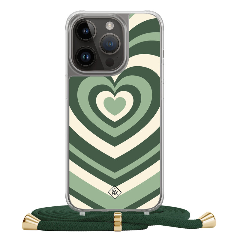 Casimoda iPhone 14 Pro hoesje met groen koord - Hart swirl groen