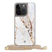 Casimoda iPhone 14 Pro hoesje met beige koord - Marmer goud